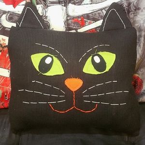 Black Stitched Cat Halloween Pillow